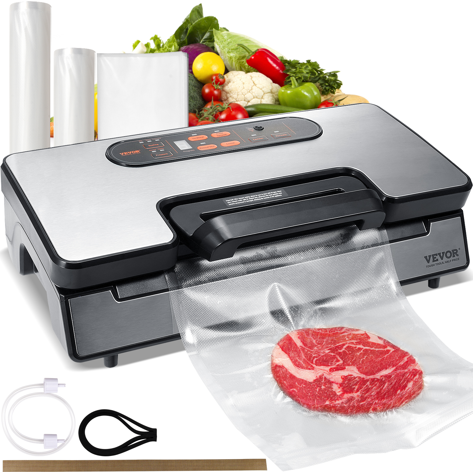 SucceBuy 90Kpa 130W 真空シーラー食品包装機、無料 10 個真空バッグ付き、家庭用キッチン真空食品シール用