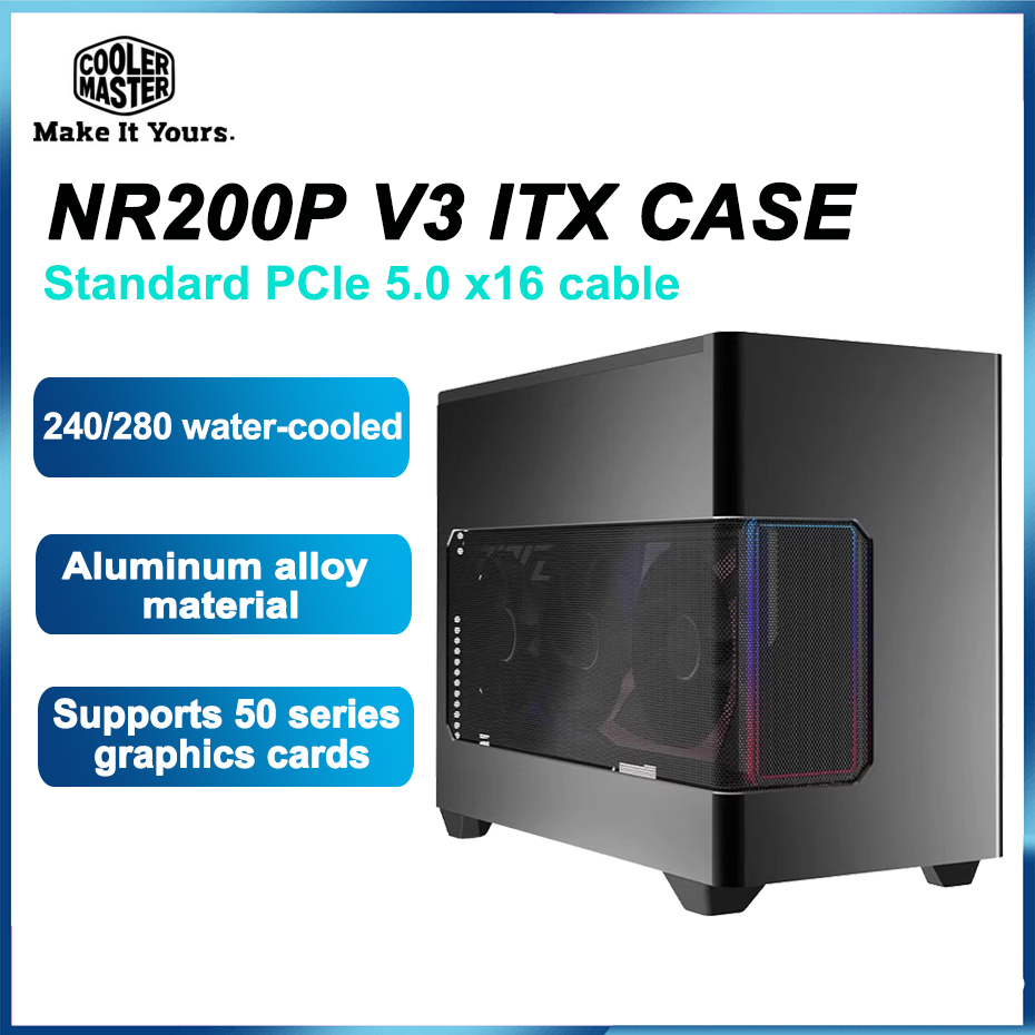 クーラーマスター NR200P V3 デスクトップ ITX ケースアルミ合金ポータブルミニコンピュータケースサポート 280 水冷 PCle 5.0 ケーブル付き