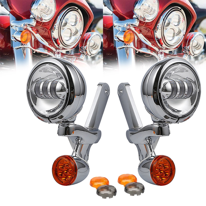 オートバイターンシグナル LED スポットライトフォグライトブラケットハーレーロードキング FLHR 1994-2013 エレクトラストリートグライド FLHX 2014-2021