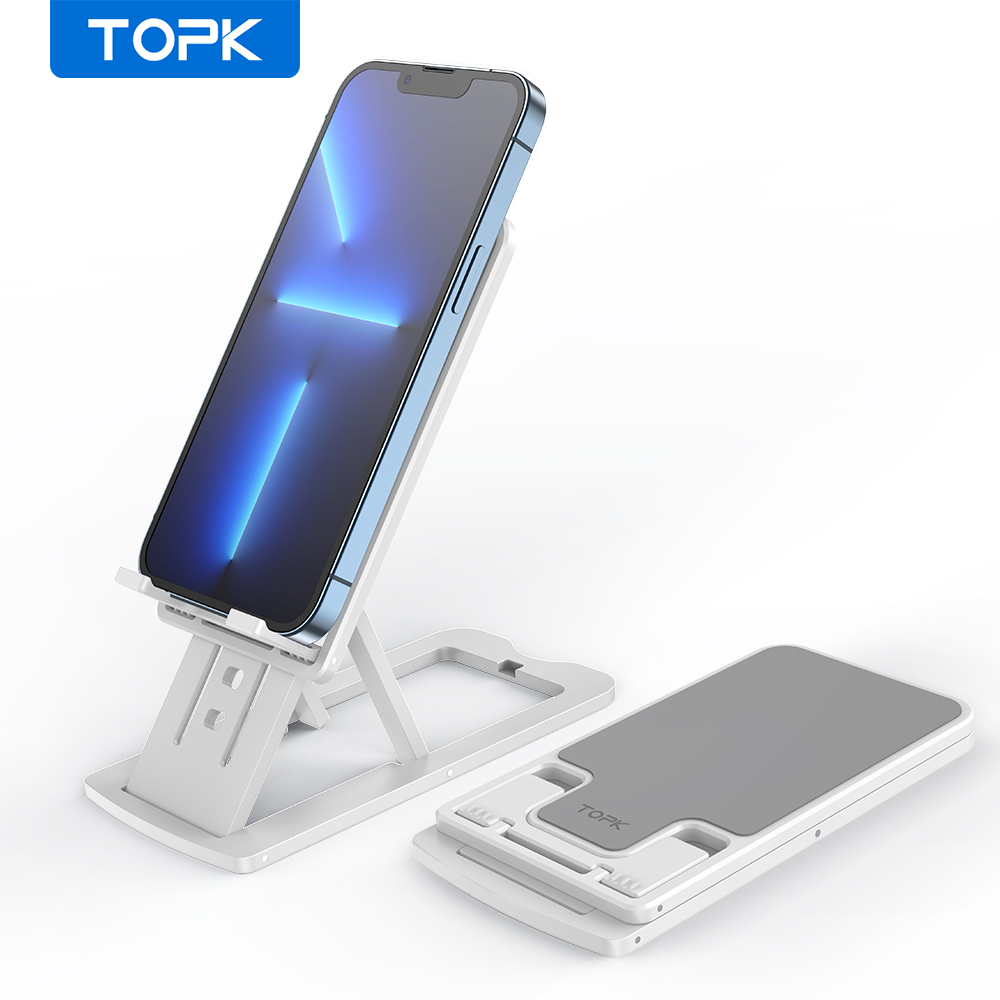 TOPK 携帯電話スタンド、角度調整可能な携帯電話ホルダー、デスク用シリコンパッド付き、完全に折りたたみ可能な携帯電話ホルダー、電話用