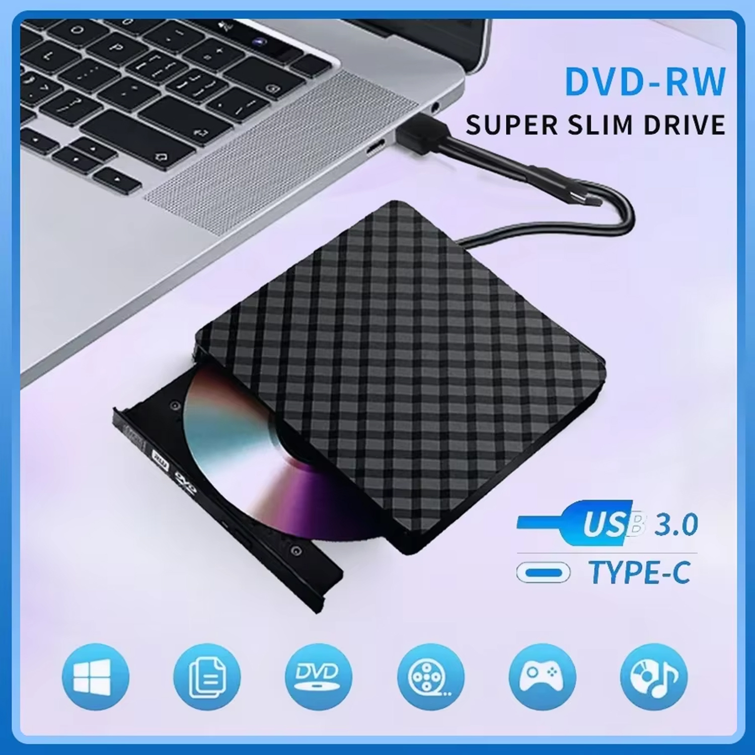 2 in 1 USB 3.0 Type C スリム DVD 外部エンクロージャ 9.5mm SATA to USB CD DVD ROM 光学ドライブケースキャディ ラップトップ PC 用