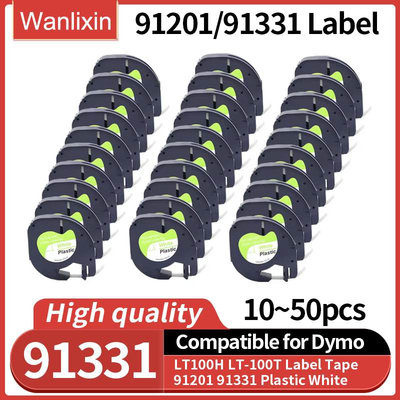 10 〜 50 個 91331 91201 12 ミリメートル多色プラスチックラベルテープ互換性 Dymo LetraTag ラベルメーカー紙テープ LT100H LT-100T ホワイト