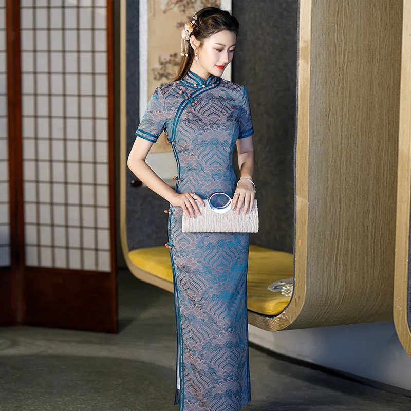 プリントステージショーパフォーマンスチャイナドレス女性エレガント袍伝統中国衣装ドレスヴィンテージ Vestidos ビッグサイズ 3Xl4Xl
