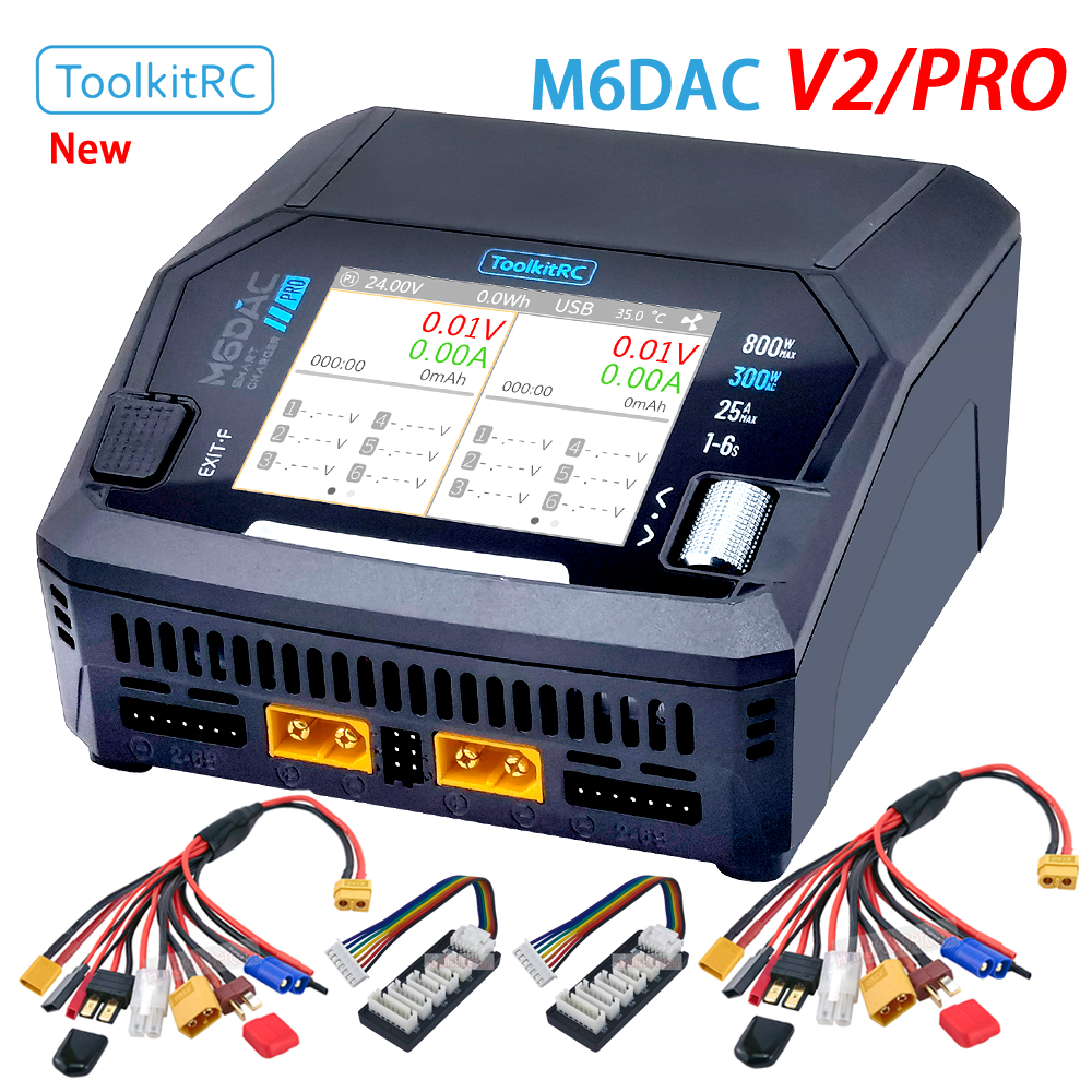 ToolkitRC M6DAC Pro AC300W M6DAC V2 AC 200W デュアルチャンネルスマート Lipo バッテリー充電器放電器 DC 400WX2 16AX2 1-6S LiHV 用