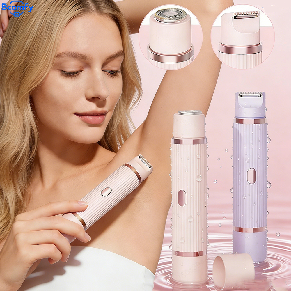 女性電気シェーバー 2-in-1 ビキニエリアヘアトリマー コードレス防水充電式ウェット/ドライ使用デュアルヘッド取り外し可能なカミソリ
