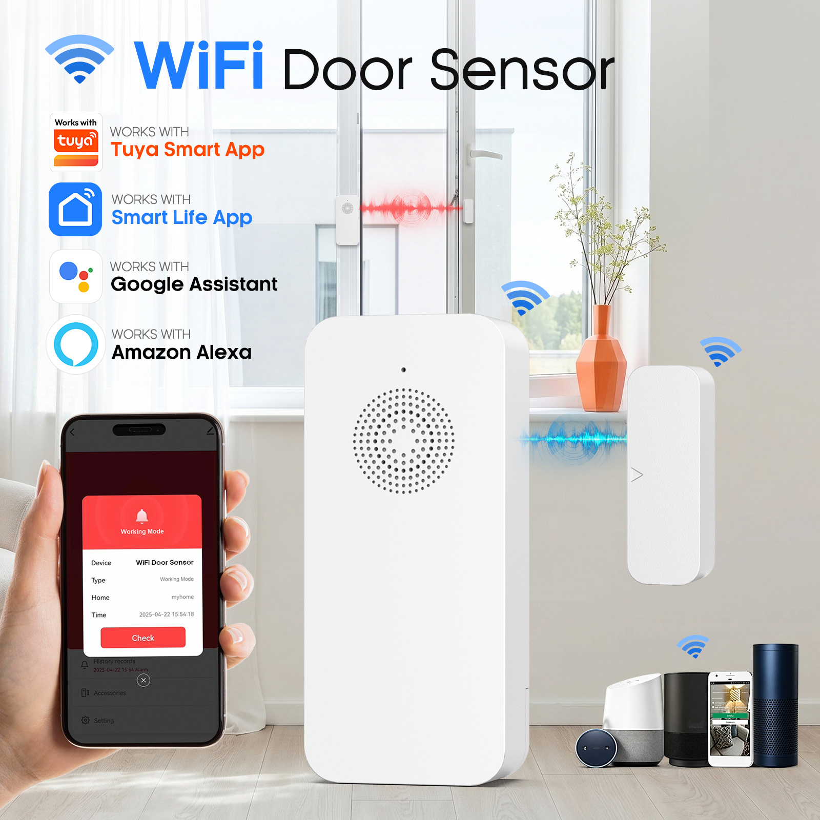 Tuya WiFi ドアセンサー接触センサー家庭用学校病院ホテルオフィス警報セキュリティ保護