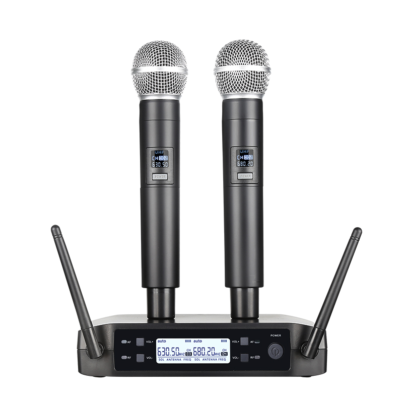 ワイヤレスマイクハンドヘルドデュアルチャンネル UHF 固定周波数ダイナミックマイクカラオケウェディングパーティーバンド教会ショー
