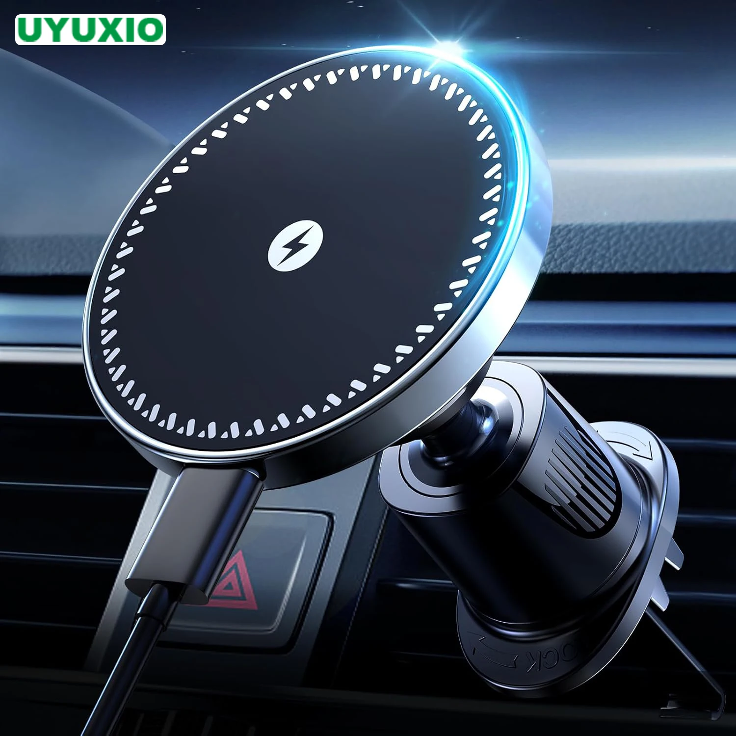 UYUXIO 強力な磁気ワイヤレス自動車電話充電器アダプタ 15 ワットエアベント自動車電話ホルダー iPhone 16 15 14 13 プロマックスプラス 12