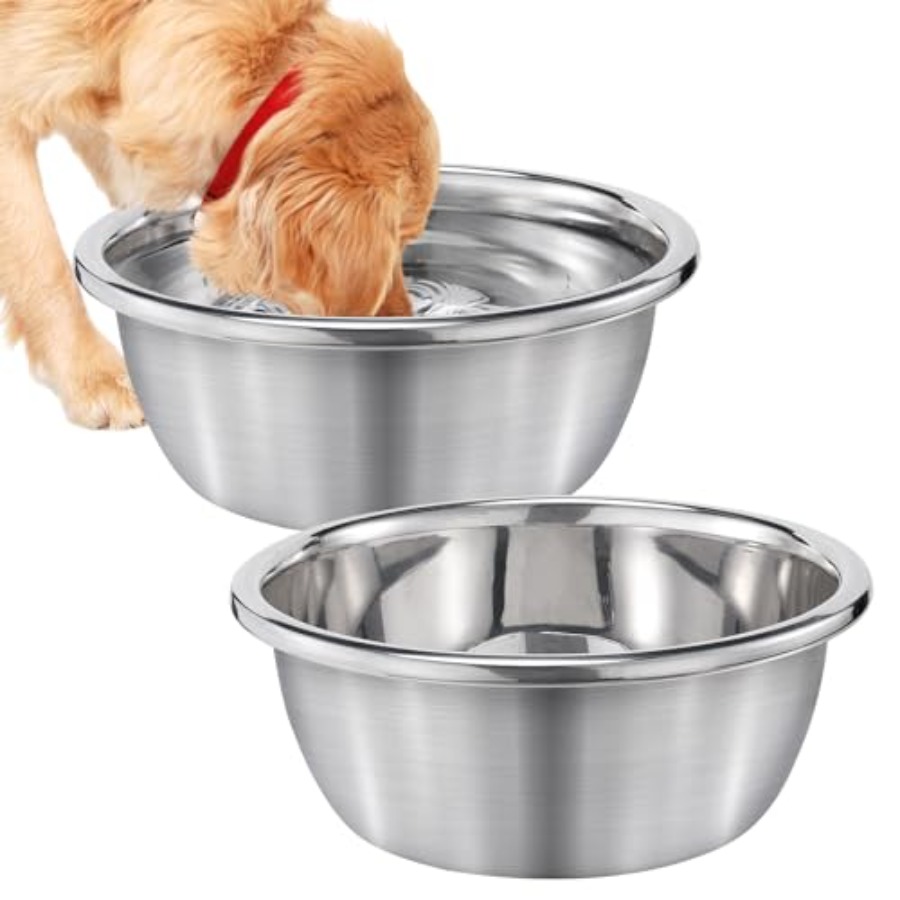 1.3ガロンの大型犬用ボウル2個 - 食品グレードのステンレススチール製の金属製ウォーターボウル、十分な容量、お手入れが簡単なフードボウル