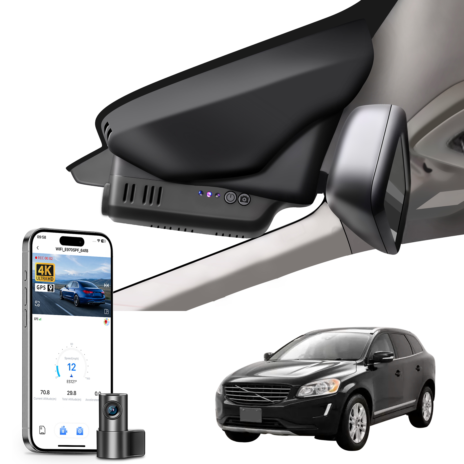 Mangoal 専用 4K ダッシュカム ボルボ XC60 車カメラレコーダー 2013-2026 GPS WiFi 用