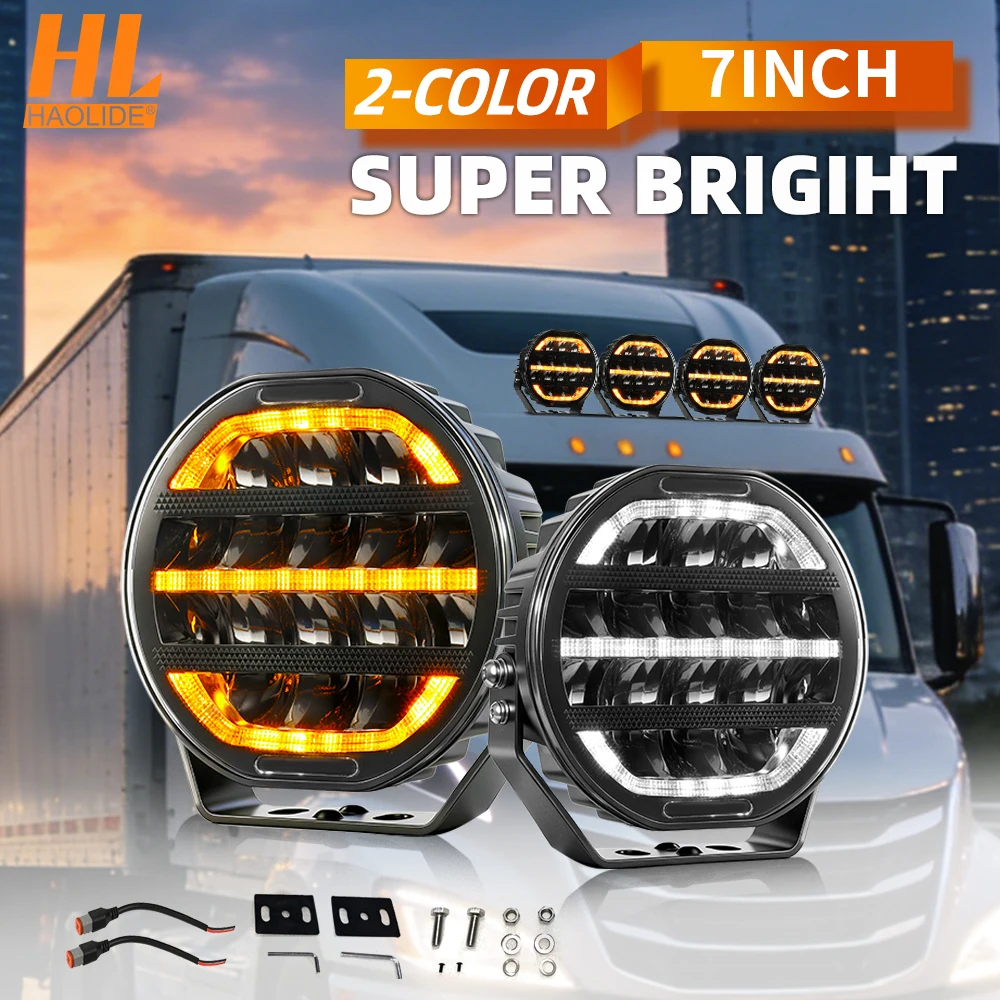 HAOLIDE 7 インチ LED ワークライトデュアルカラー 6000 k 3500 k DRL スポットフラッドコンボビームトラックオフロードバスオフロード使用