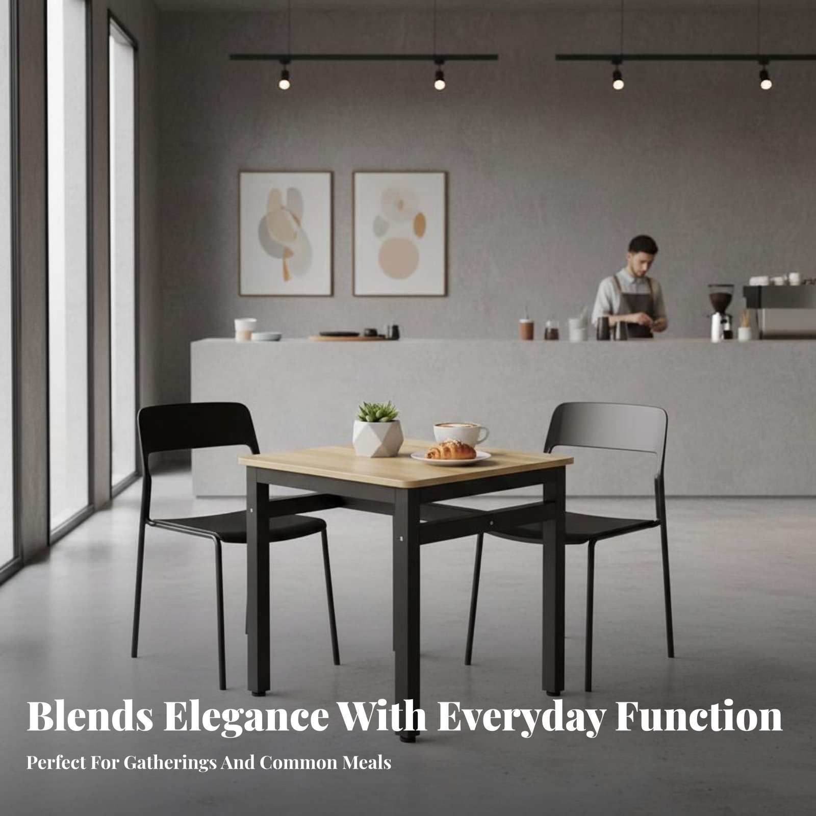 Square Table with 4 Chairs Easy to Clean 5-Piece Mealtime Set Sturdy Frame Simple Design for Families, Cafe, Small Living Areas