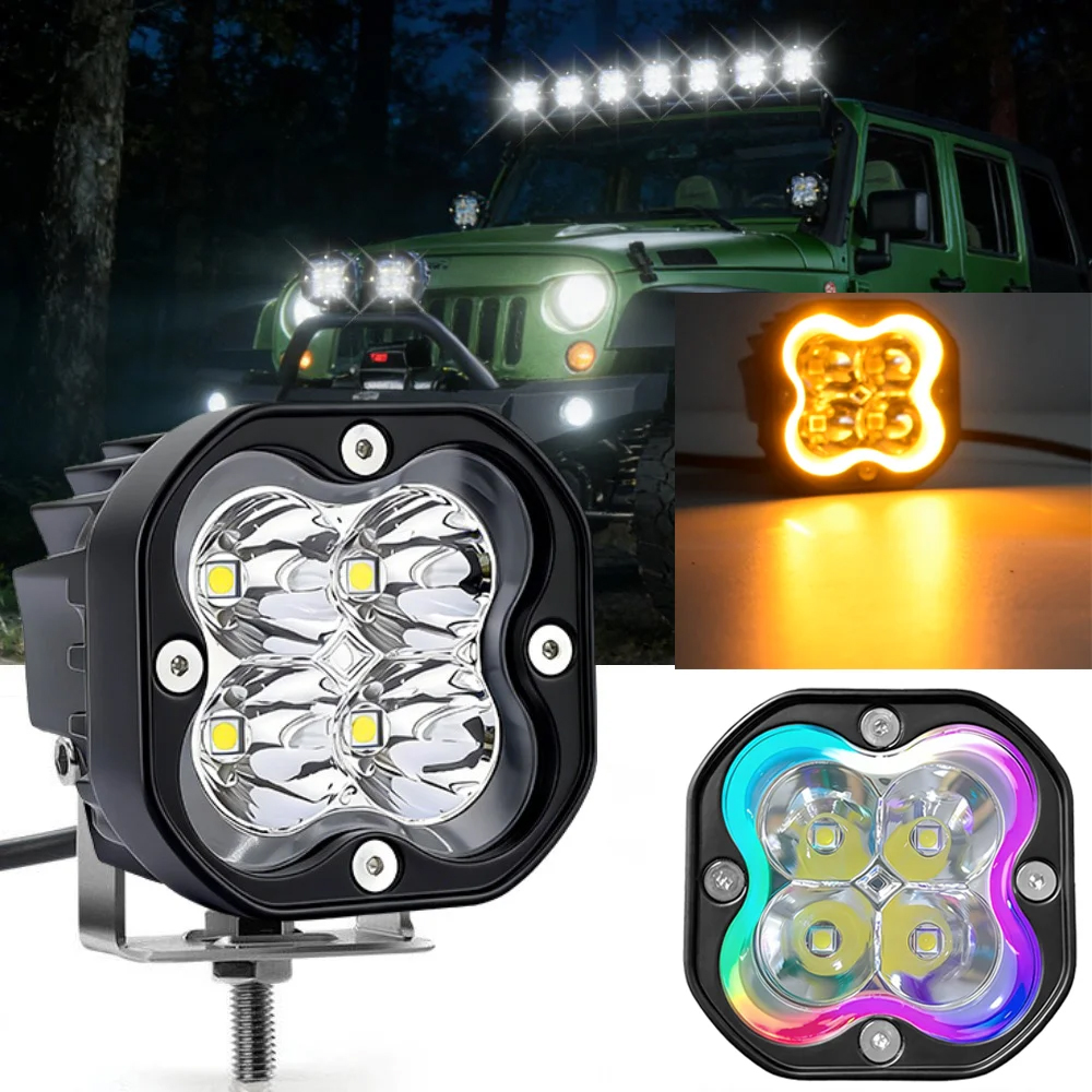 3 インチ LED ポッドライトモータースポットライトオフロード Lada Halo RGB イエローフォグランプ 4x4 ドライビングライトフラッシュ 12V 24V