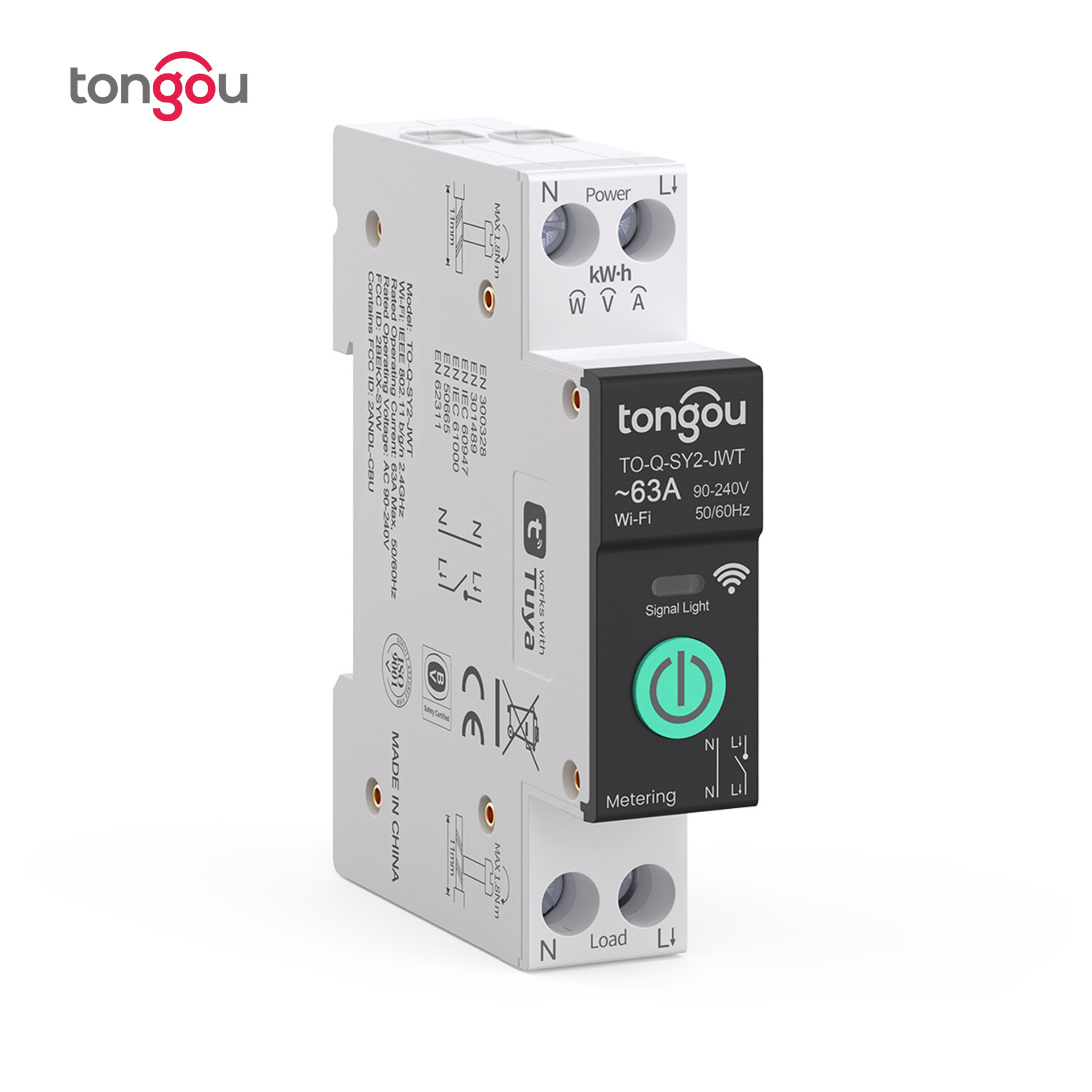 過電流保護と電圧保護サーキットブレーカー付き Tongou SY2 Wifi マータリングスマートスイッチ 1P 1-63A APP 制御