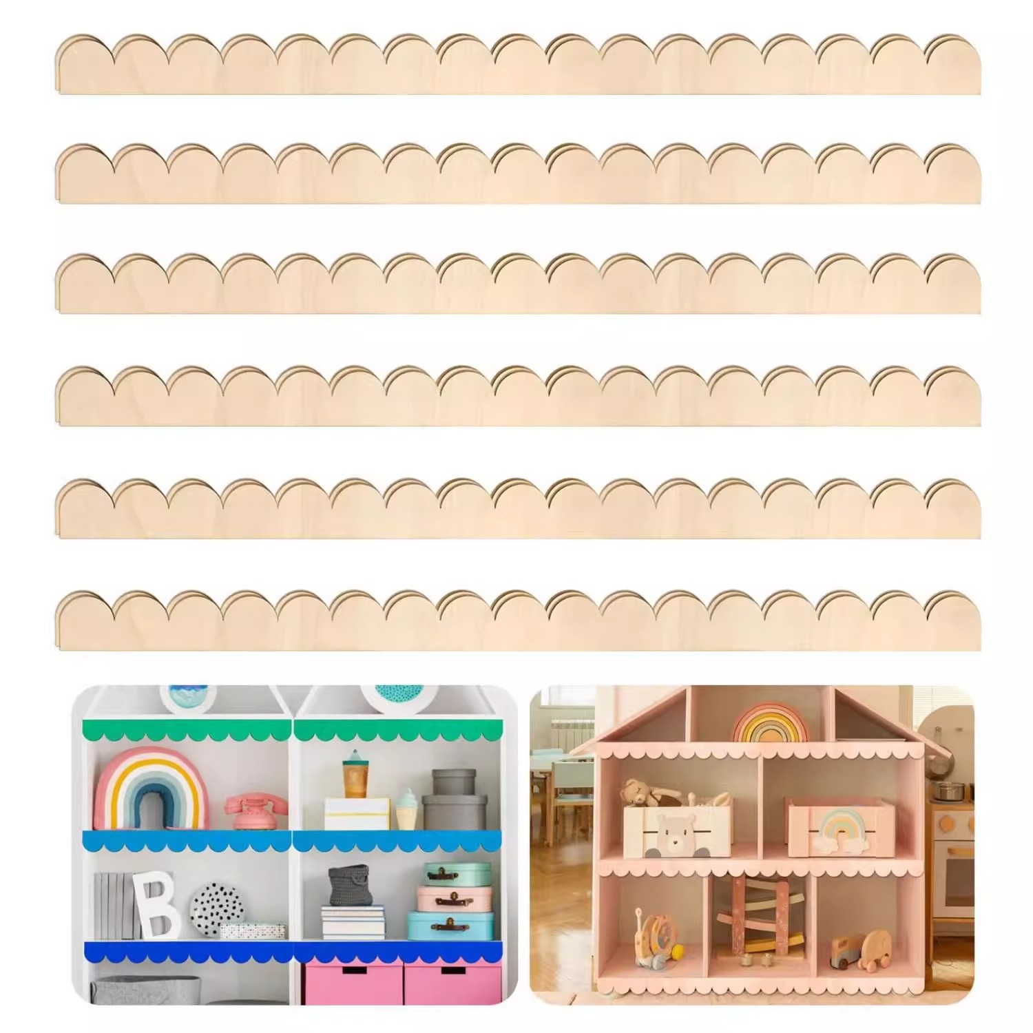 ウッドボーダートリムスカラップ未完成装飾エッジ木製ストリップ成形 Diy 工芸品壁キャビネット家の装飾