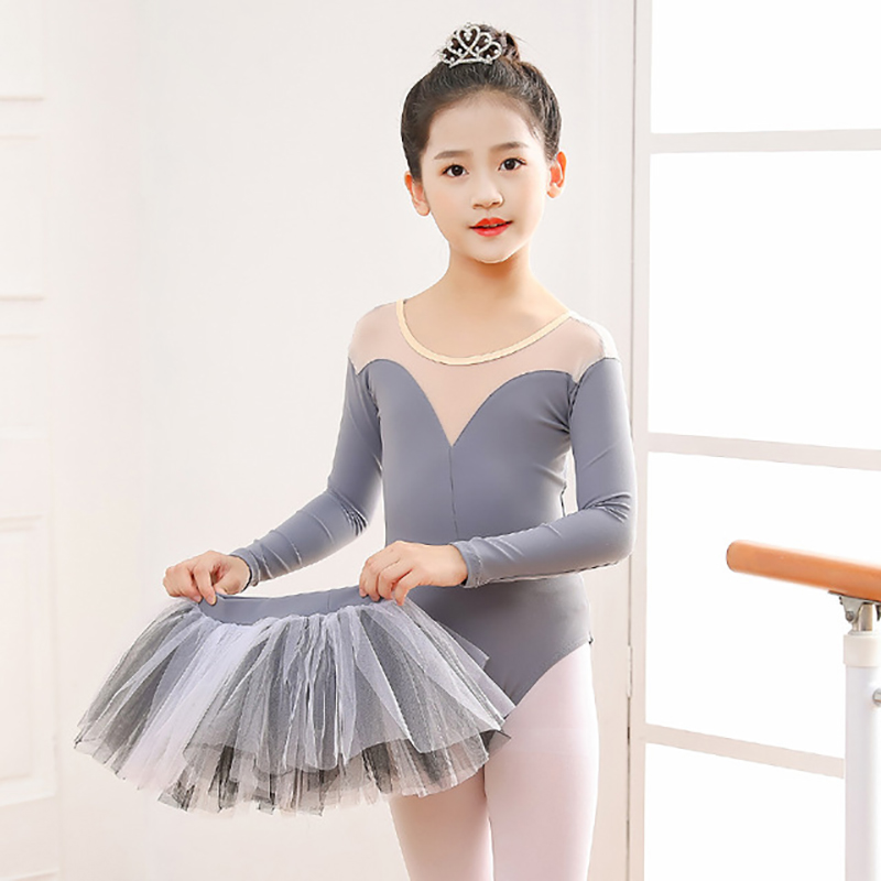 秋の子供バレエチュチュスカートスーツ女の子のためのダンス衣装長袖体操服体操レオタードトレーニング日常着