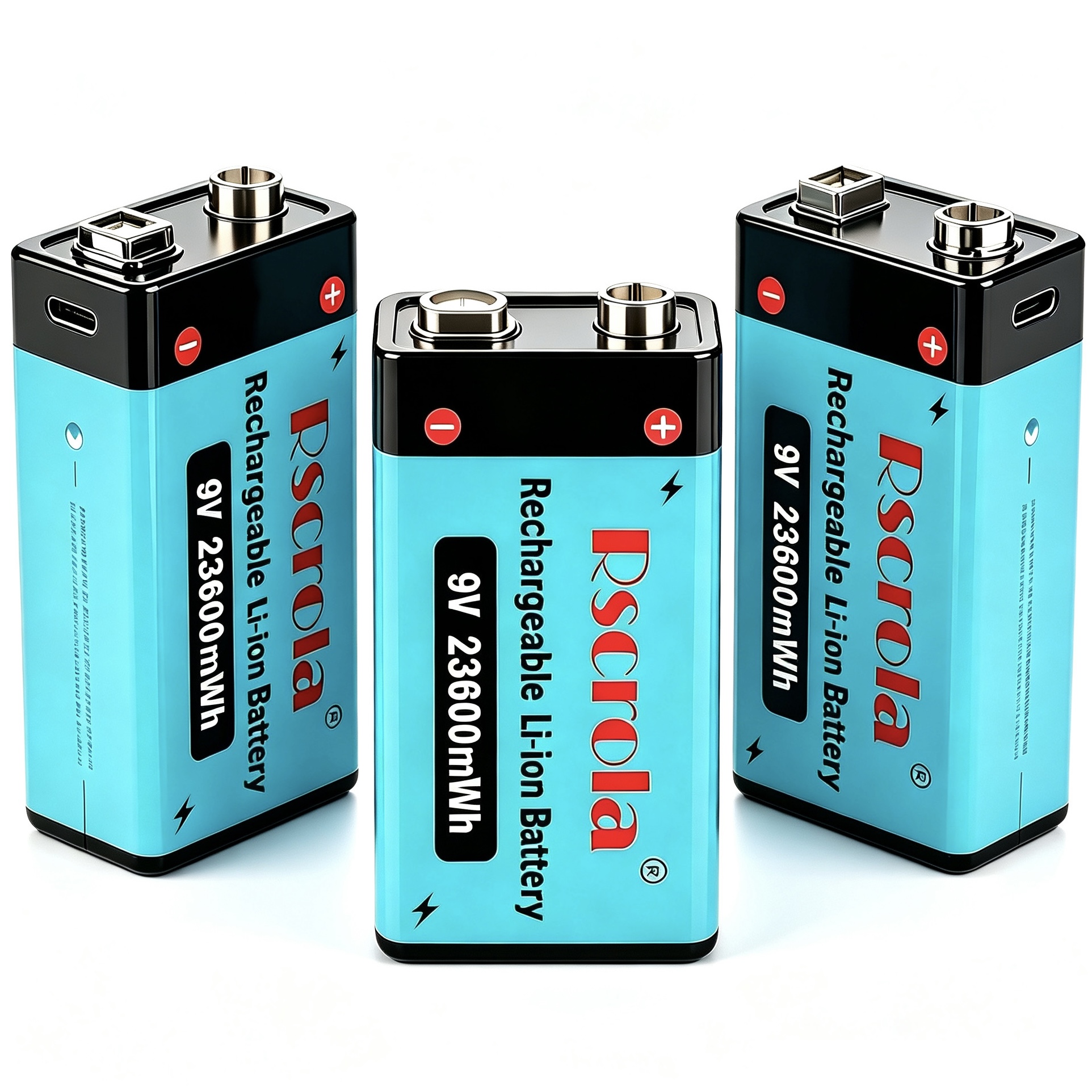 Rscrola 9V 23600mWh リチウムイオン充電式バッテリー高容量ギターマイク煙探知機ペダル用 USB ケーブル付き