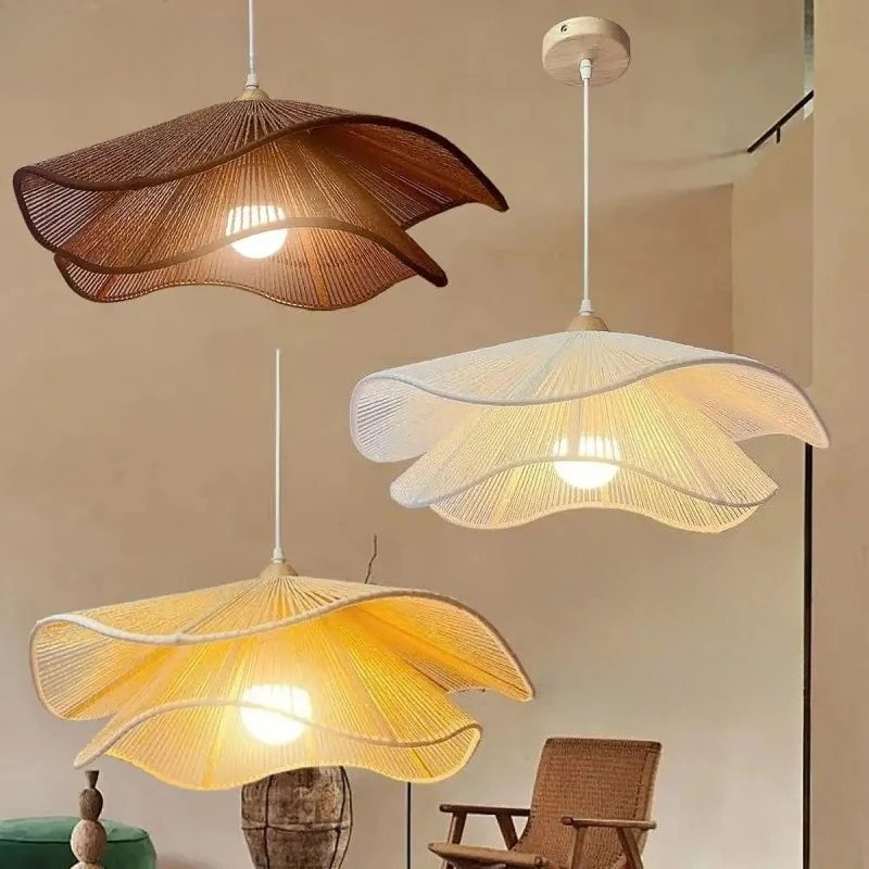 Retro Hemp Rope Wabi-sabi Chandelier Elegant Hanging Lamps Lustre for Tea Living Dining Room Restaurant Home Decor Pendant Light