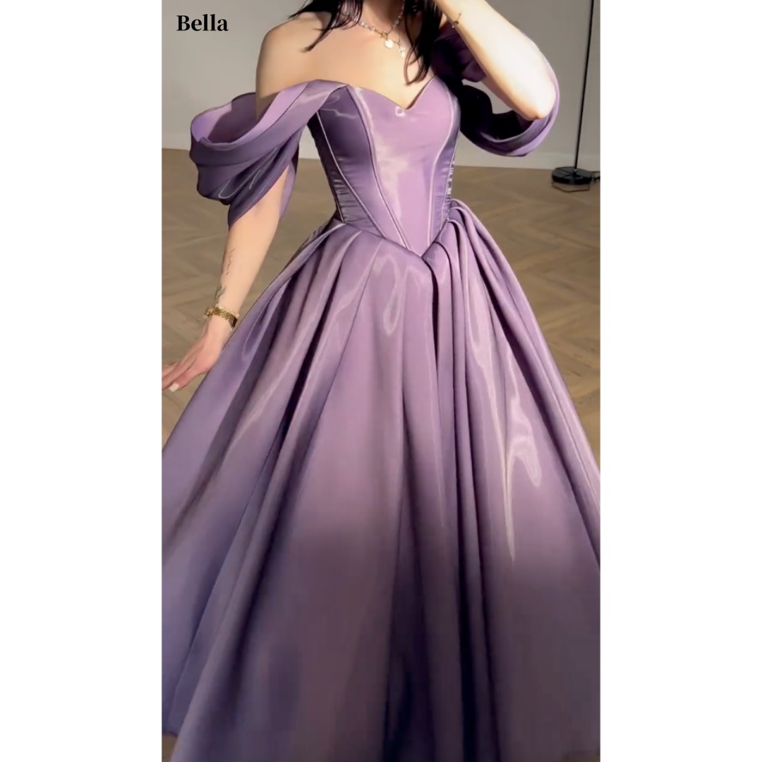 Bella カスタマイズされた高級サテンエレガントなオフショルダーウエディングドレス A ライン Vestidos de noche パフスリーブボールガウンフォーマルイブニング