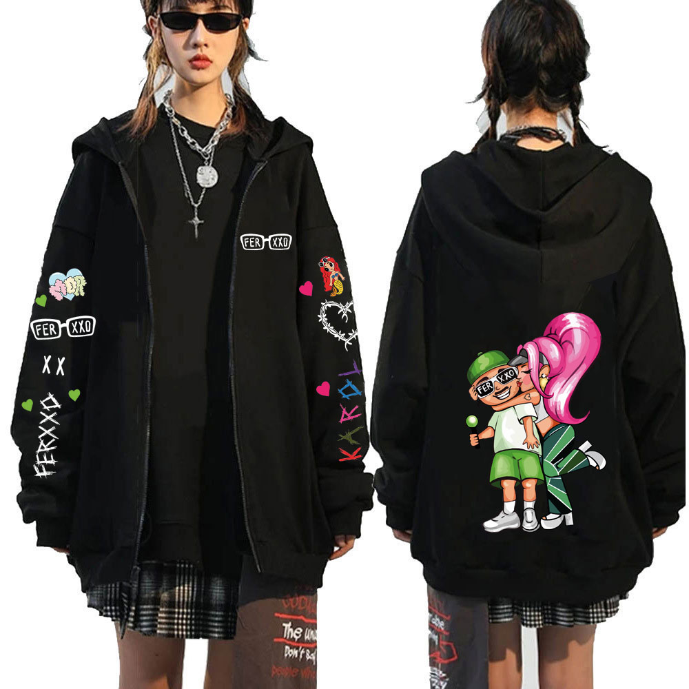 歌手カロル G ビチョタ Feid Ferxxo ジッパーパーカーメンズレディース服ヒップホップジップアップスウェット特大プルオーバーストリート