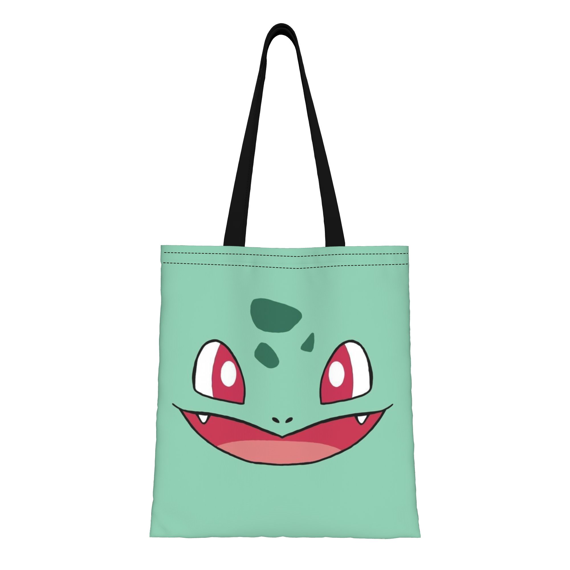 新学期シーズンかわいいグリーン モンスター フシギダネ キャンバス トート バッグ旅行に最適レディース トップハンドル バッグ