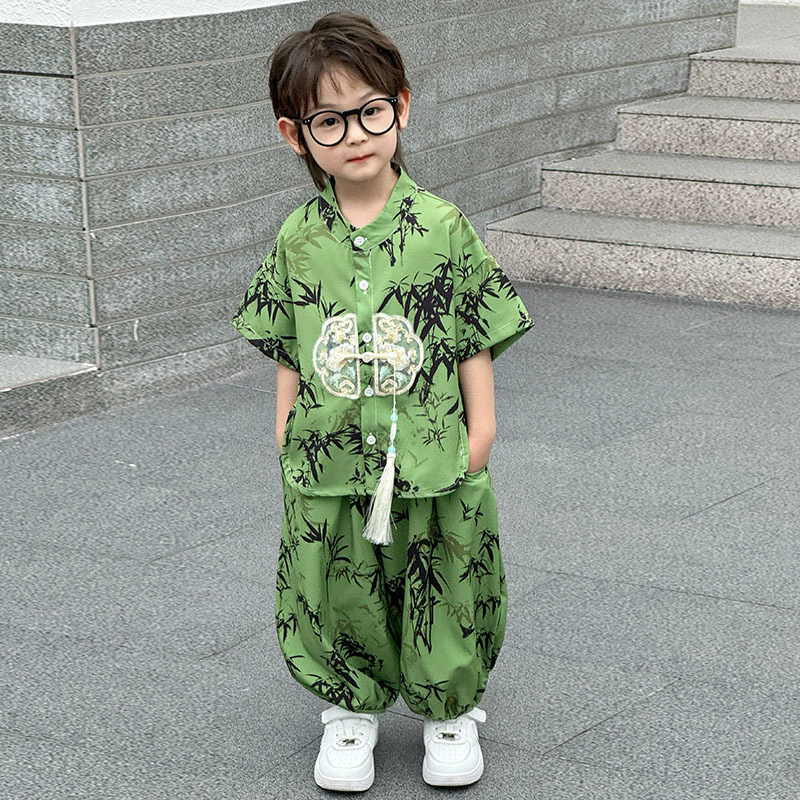 半袖トップスショーツ2点セット男の子服カジュアル子供服ベビー唐漢服スーツ男の子衣装子供セット夏