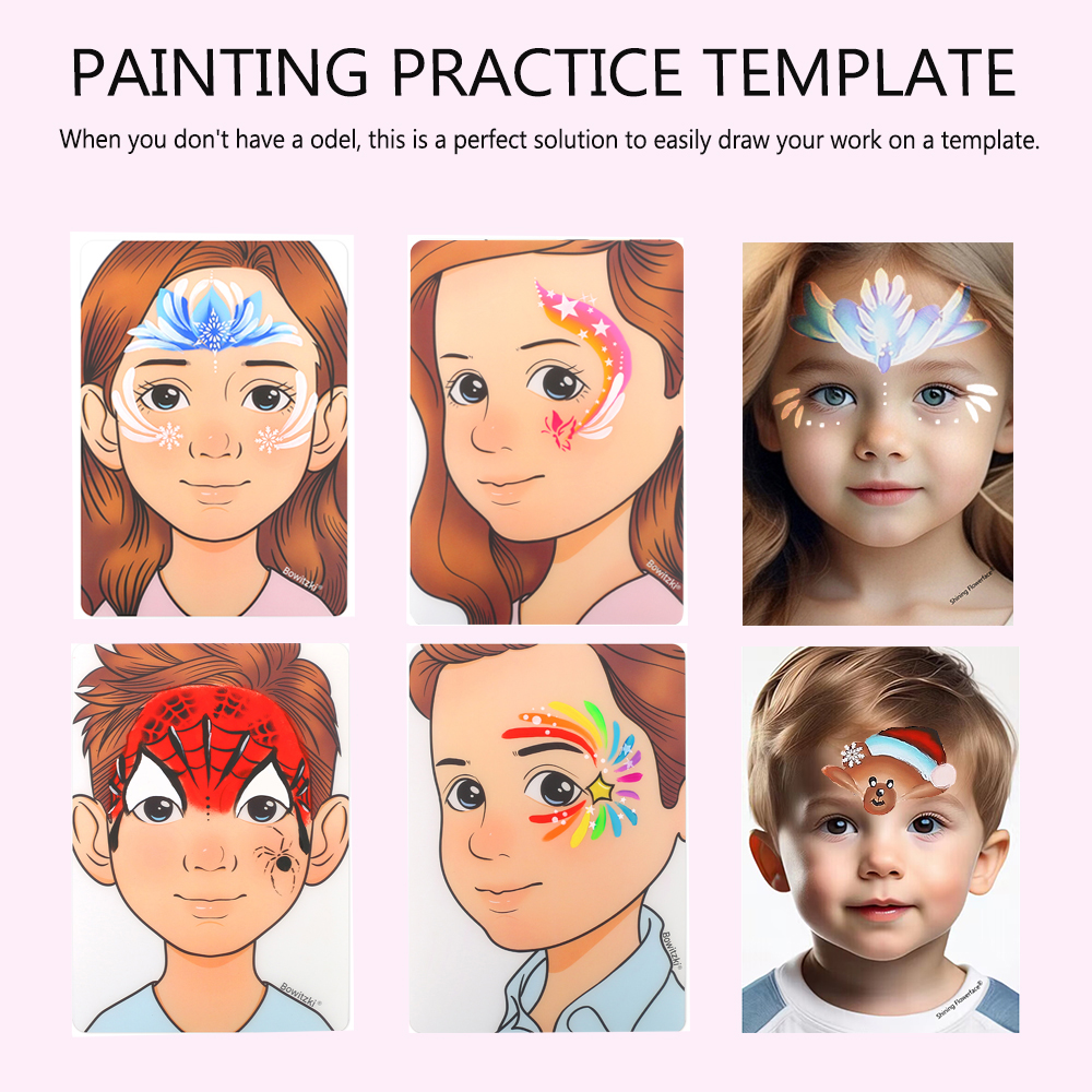 絵画練習テンプレート 非毒性で洗える 再利用可能なフェイスペイント エクササイズボード ボディーアート絵画用 ハロウィンパーティー Drawi