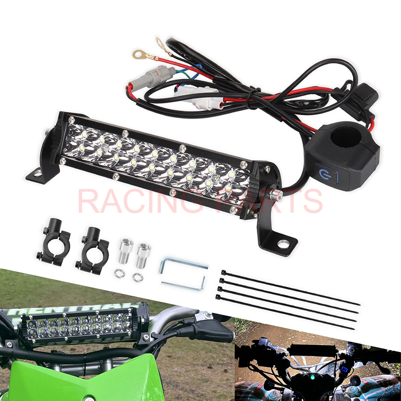 60W モトクロス LED ライトバーキット 取り付けブラケットスイッチ配線付き CRF250F CRF110 TTR110 YZF250 RM KX SSR SDG ダートピットバイク用