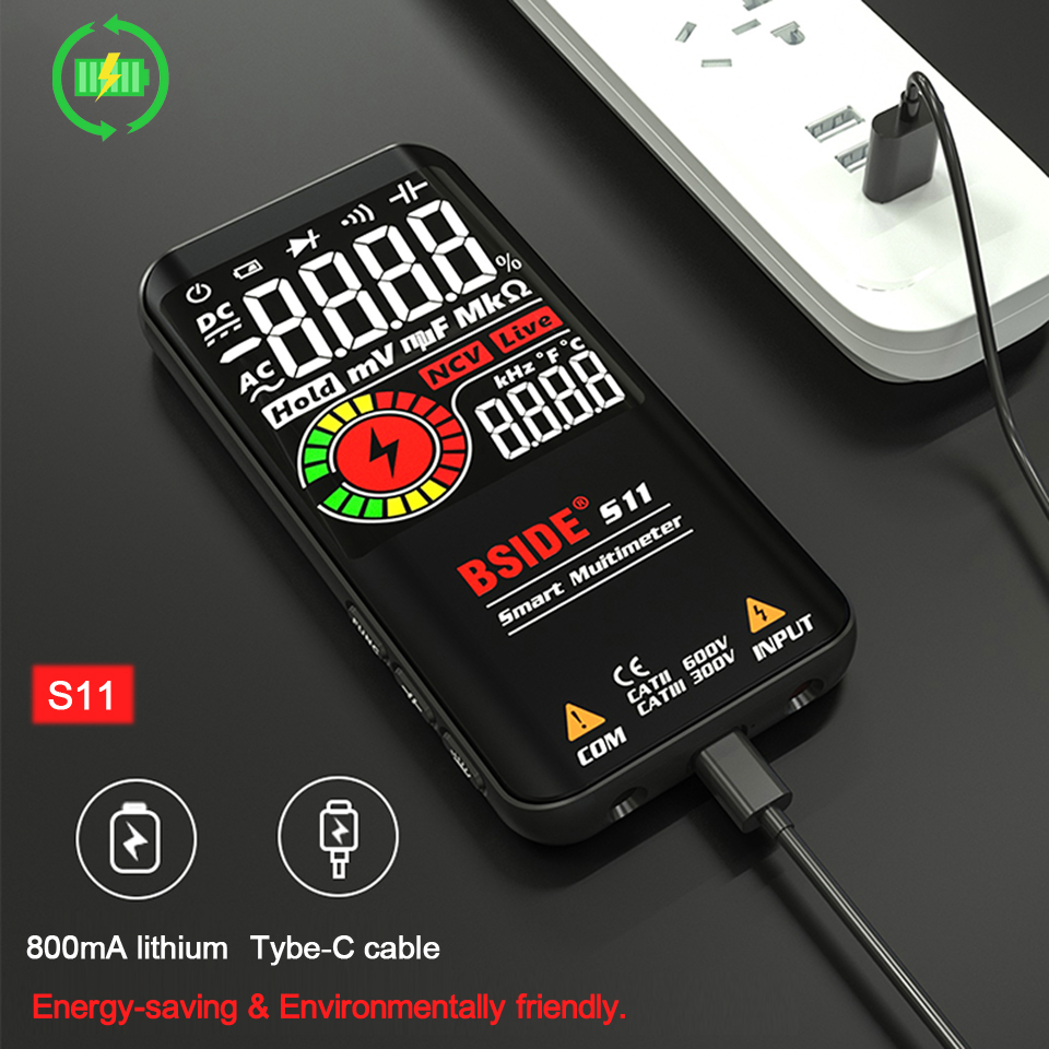 BSIDE ハンドヘルド充電式マルチメーター 9999 カウント大型 LCD ディスプレイオートレンジ電気測定ツール家庭用ワークショップラボ用