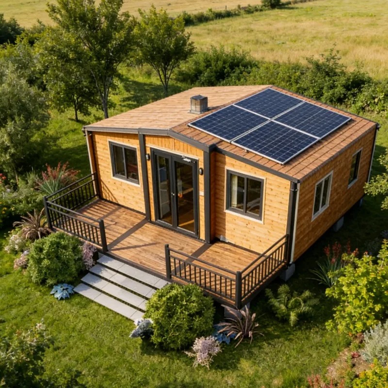 Customized Foldable House for Forest Homestay Portable Wood Look Cabin Prefab Tiny Home with Large Window