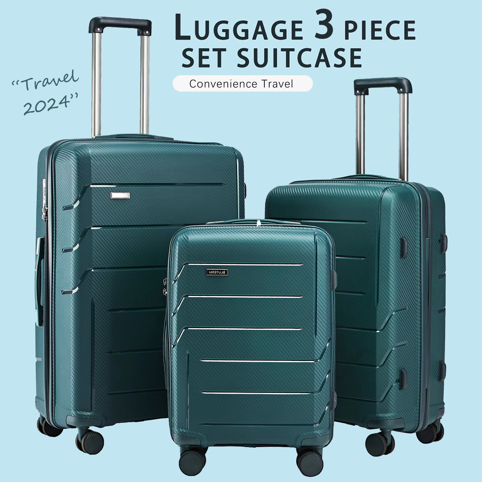 トラベルスーツケース3点セット、回転ホイールとTSAロック付き、手荷物トロリースーツケース、23kgラージミディアムトラベルスーツケースセット