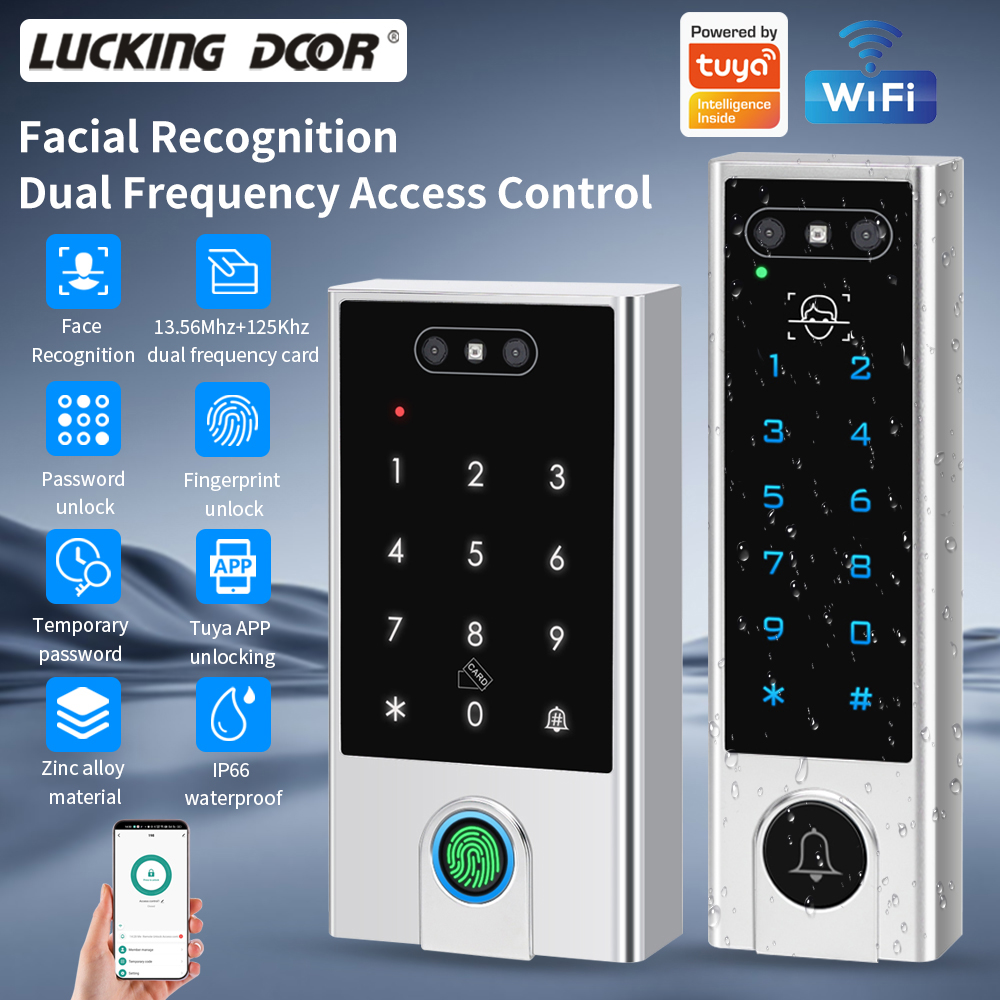 防水 IP66 サポート Tuya アプリ WIFI 顔認識 ID IC パスワード指紋デュアル周波数 WG 24 36 アクセス制御