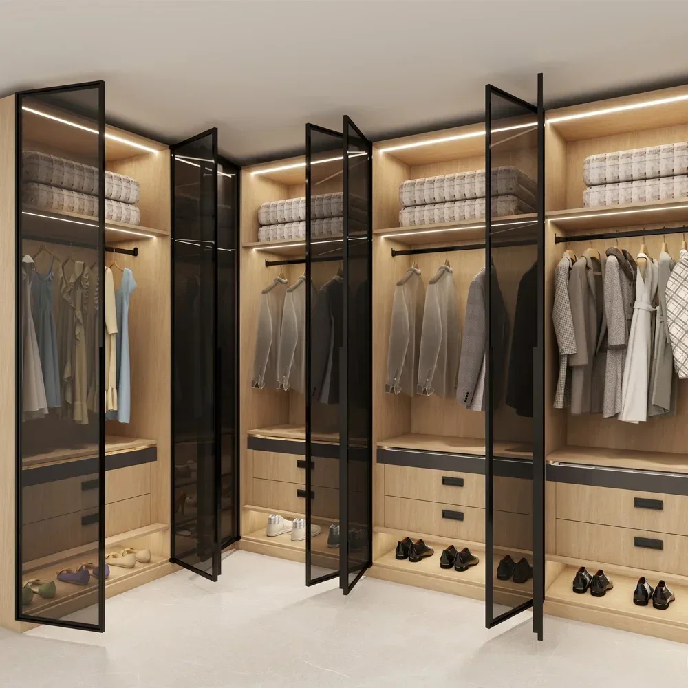 #Modern Custom Design Walk In Closet Wardrobe Aluminum Profile Frosted Glass Bedroom Wardrobes Cabinet for Bedroom