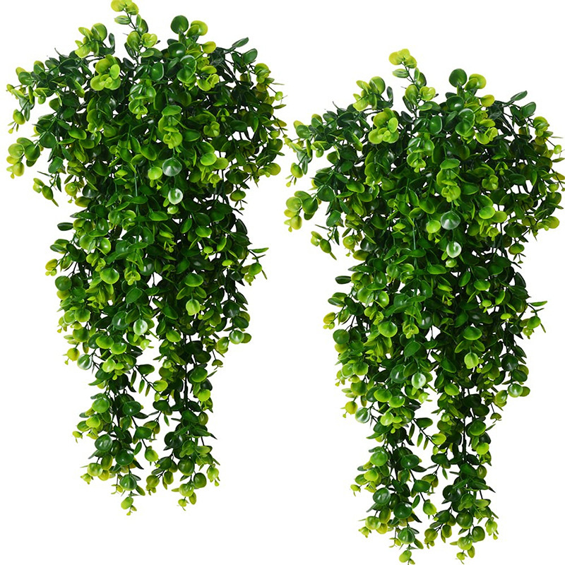 2 個 80 センチメートル人工吊り下げ植物偽吊り下げ植物フェイクユーカリの葉緑つる屋外 UV 耐性プラスチック植物