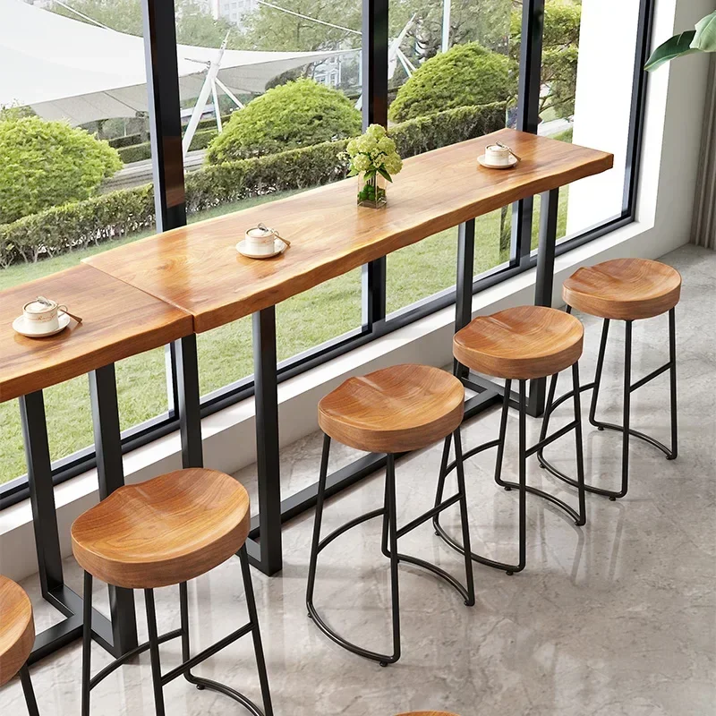 北欧ホーム無垢材バースツールフロントデスクコーヒーレジャーチェアアイアンアートハイバースツールキッチン用スタイリッシュで丈夫