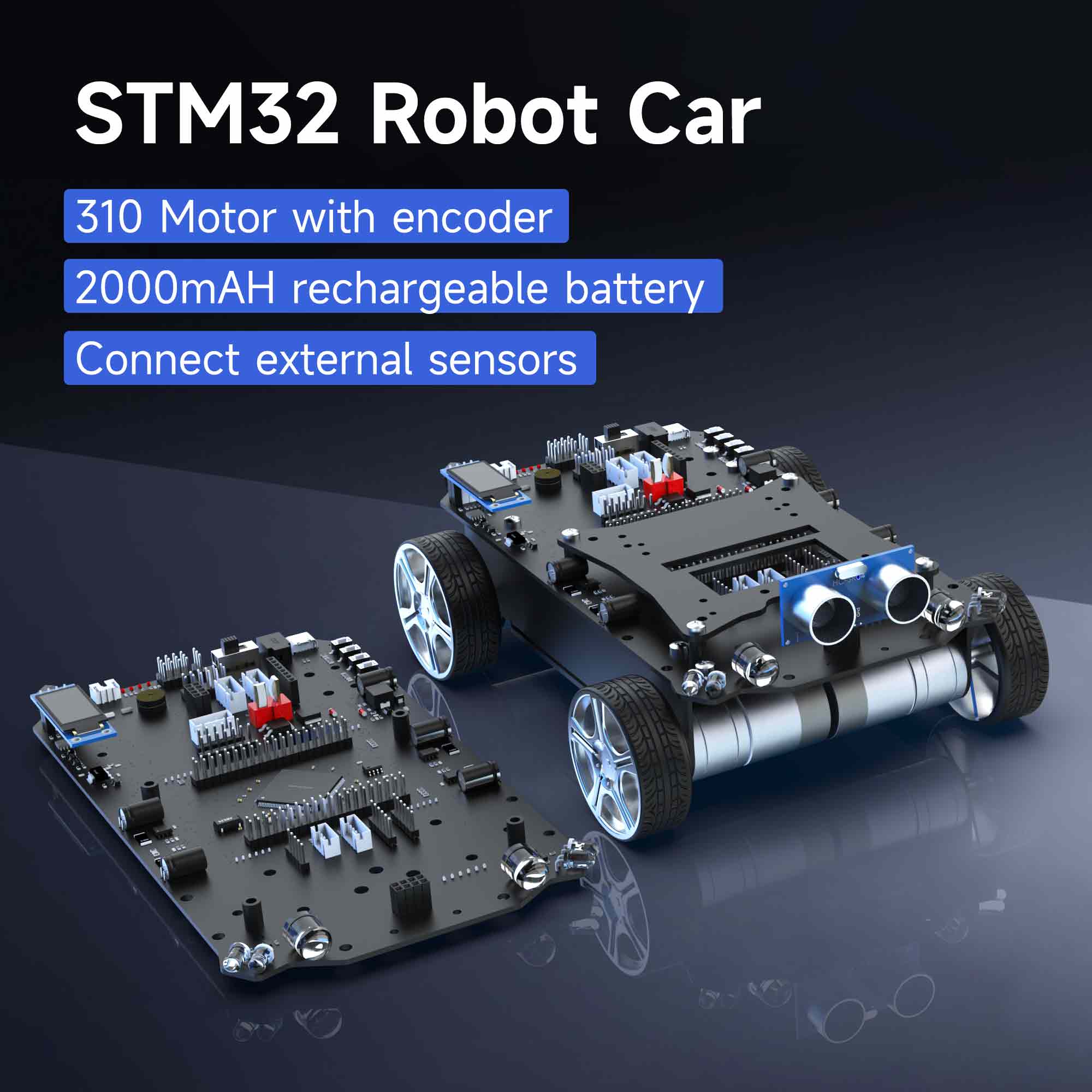 STM32 スマートカー採用 STM32F103ZET67 チップと 310 エンコーダモーター超音波モジュール STM32 開発ボードとロボットカー 2-in-1