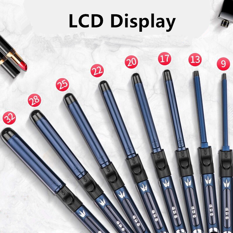 プロフェッショナル 9 ミリメートル 13 ミリメートル 32 ミリメートル電気セラミックヘアカーラー液晶ディスプレイヘアアイロンローラーカールワンドウェイバーヘアスタイリングツール 4