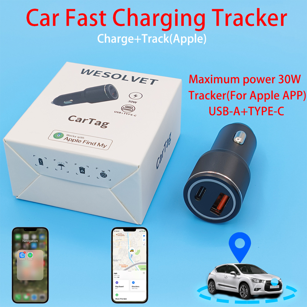 車の充電器 Apple Find My USB-A TYPE-C 用ポジショニングトラッカー付き 最大30W出力 5V 9V 12V 電話充電器 急速充電