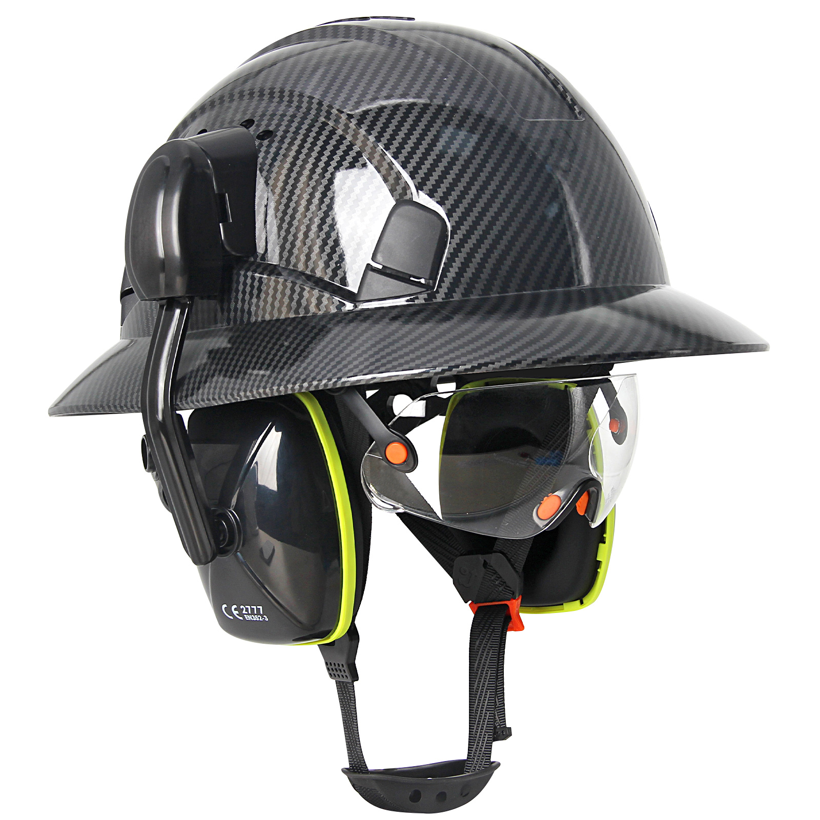 CE フルつば安全ヘルメット ゴーグル内蔵イヤーマフ HDPE 建設ハードハット屋外作業レスキューキャップ頭部保護