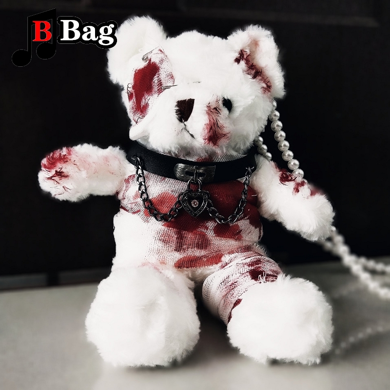 ゴシック女性ロリータブラッディベア人形バッグ病気障害クマショルダーバッグソフトガールハロウィンコスプレブラッドベアバッグギフト