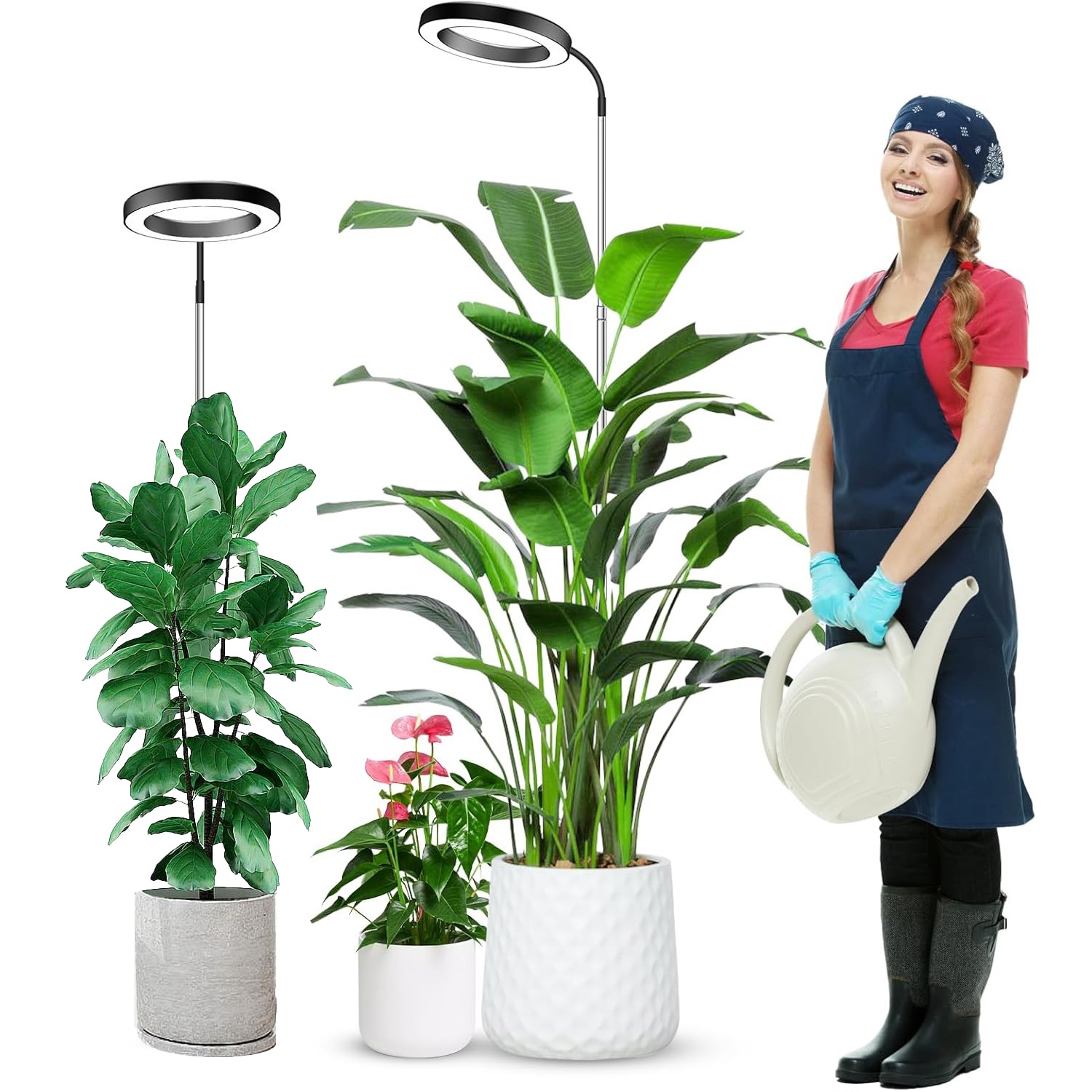 Museluce 屋内植物用成長ライト、72 LED フルスペクトル成長ランプ、自動 3/9/12H タイマー、34-160cm 高さ調節可能