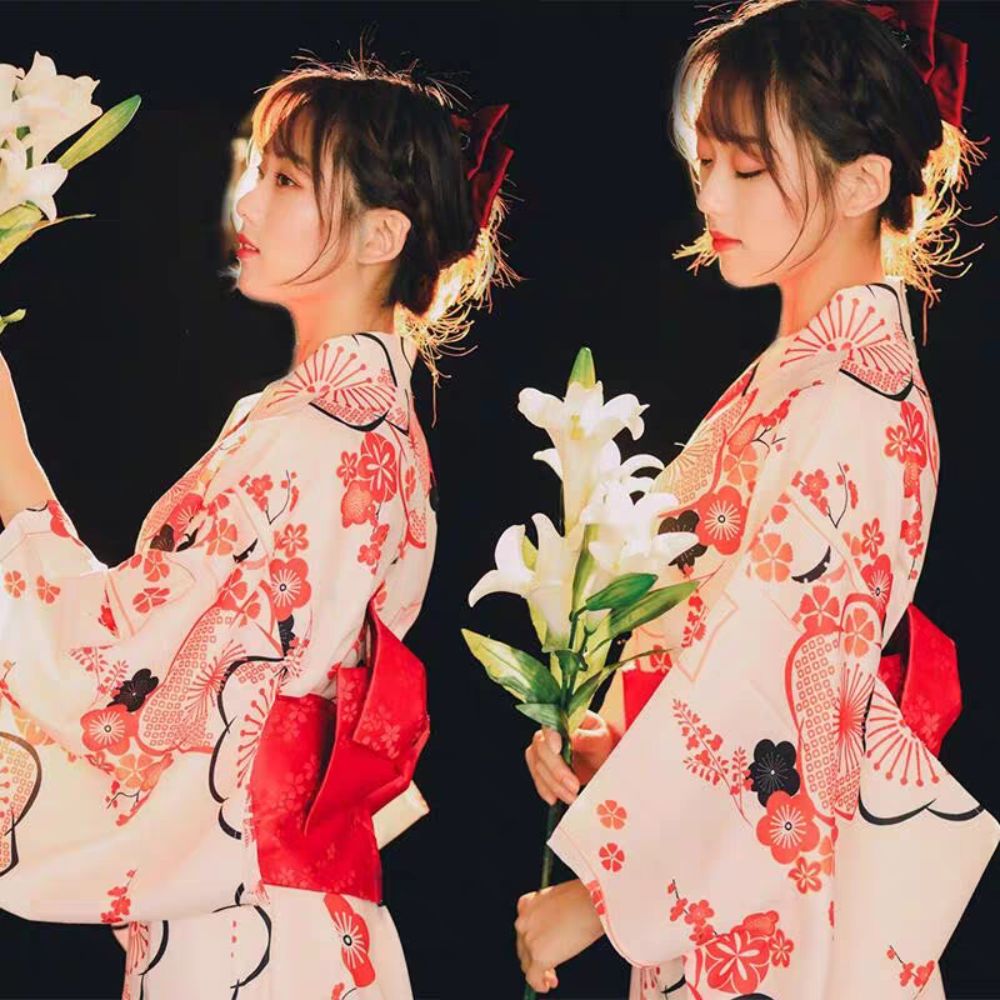 Printed Floral Traditional Japanese Kimono Elegance Asian Sakura Girl Kimono Dress Japanese Style New