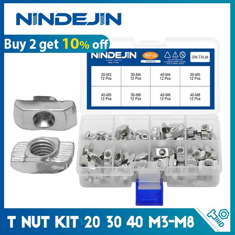 NINDEJIN 96 個 T ナットセット M3 M4 M5 M6 M8 ハンマーヘッド T スロットナットキット スライド T ナット 2020 3030 4040 アルミプロファイルファスナー用