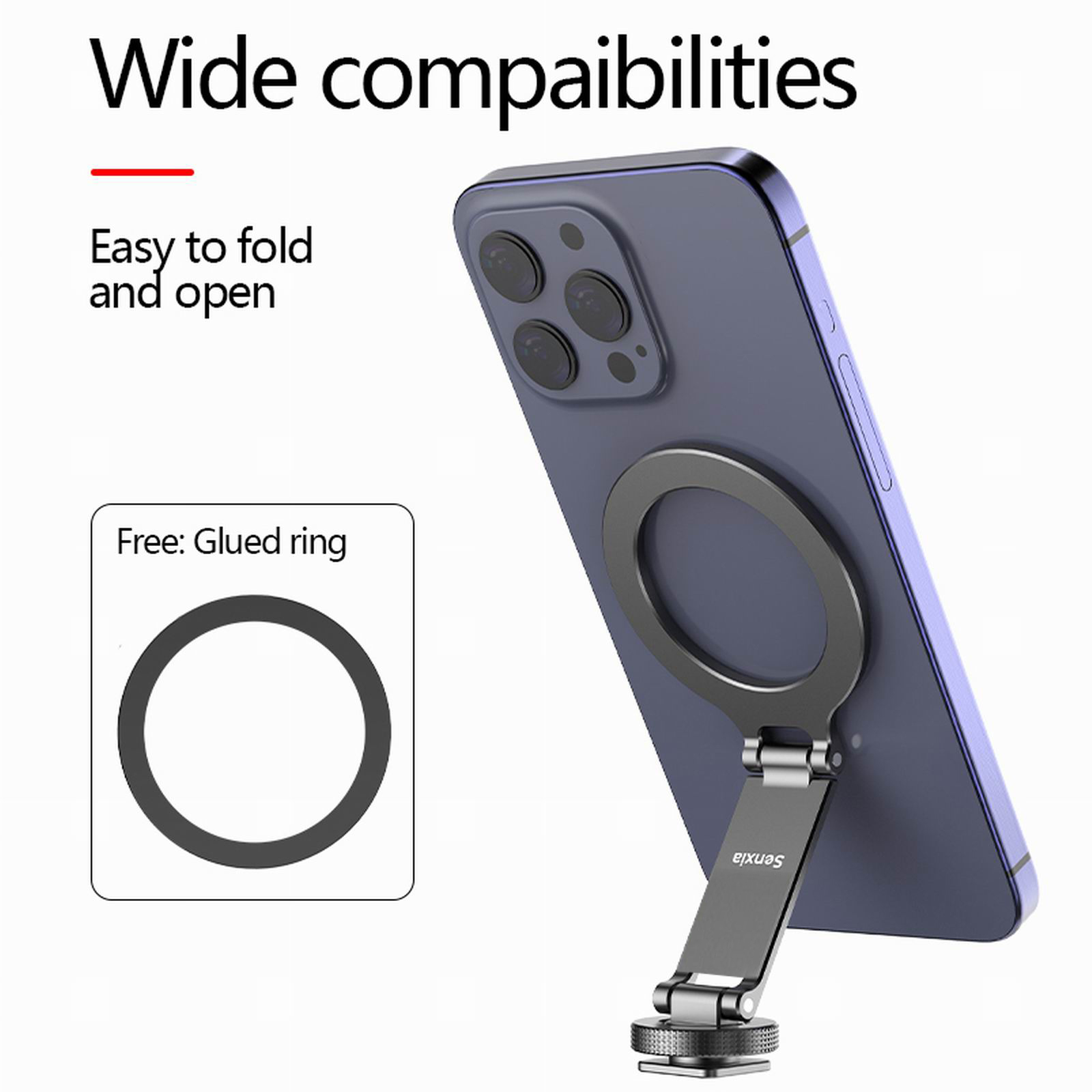 磁気 Magsafe 携帯電話ホルダー コールドシューマウント付き 金属製携帯電話ホルダー 水平垂直撮影 カメラモニター三脚用