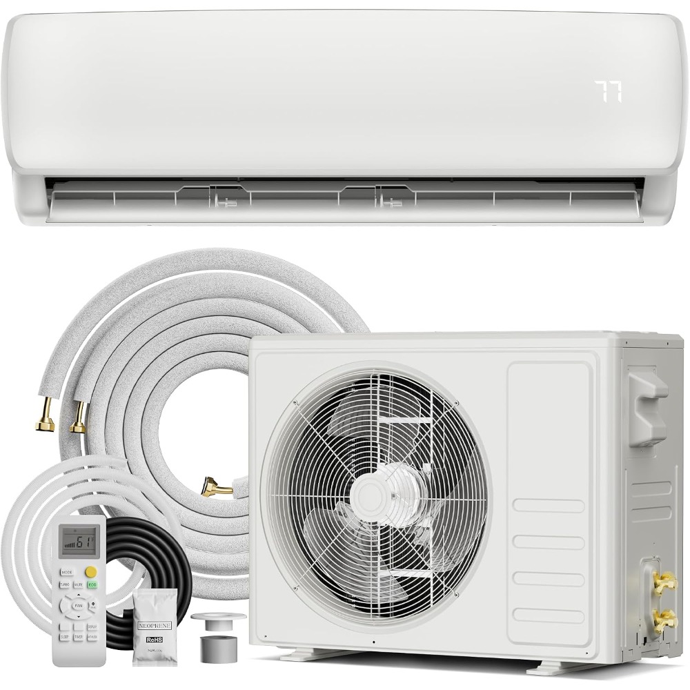 米国在庫 12000 BTU ミニスプリットエアコンヒーター 19 SEER2 110V ダクトレスインバーターヒートポンプ冷却 750 平方フィート 充電済み