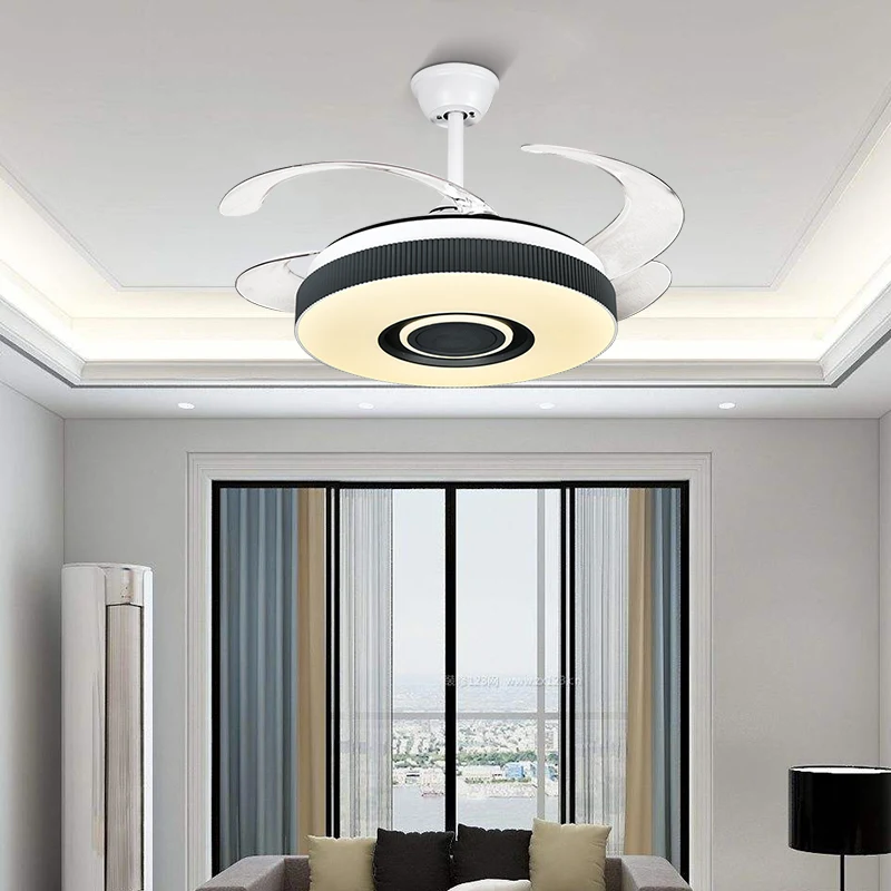 格納式目に見えない LED シーリングファンシャンデリア LED ライト付き家庭用電灯用リモコンファン純銅モーター