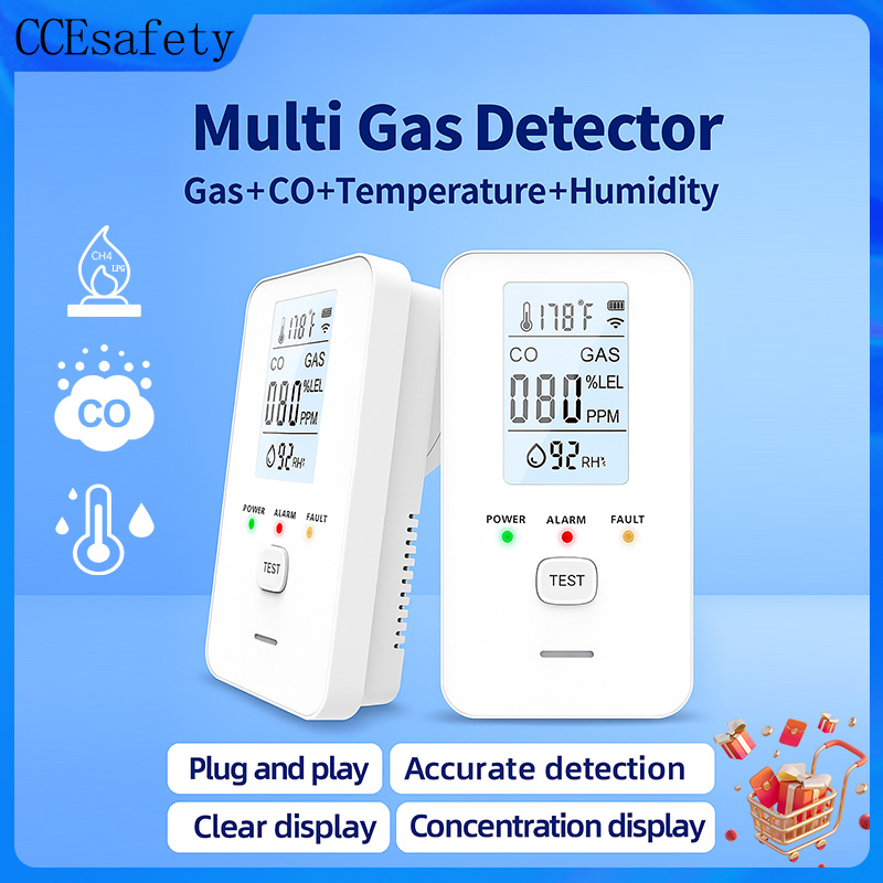 CCEsafety 4 In1 ガス CO 検出器一酸化炭素天然ガス検出器プラグイン温度湿度ガス警報家庭用 RV 旅行