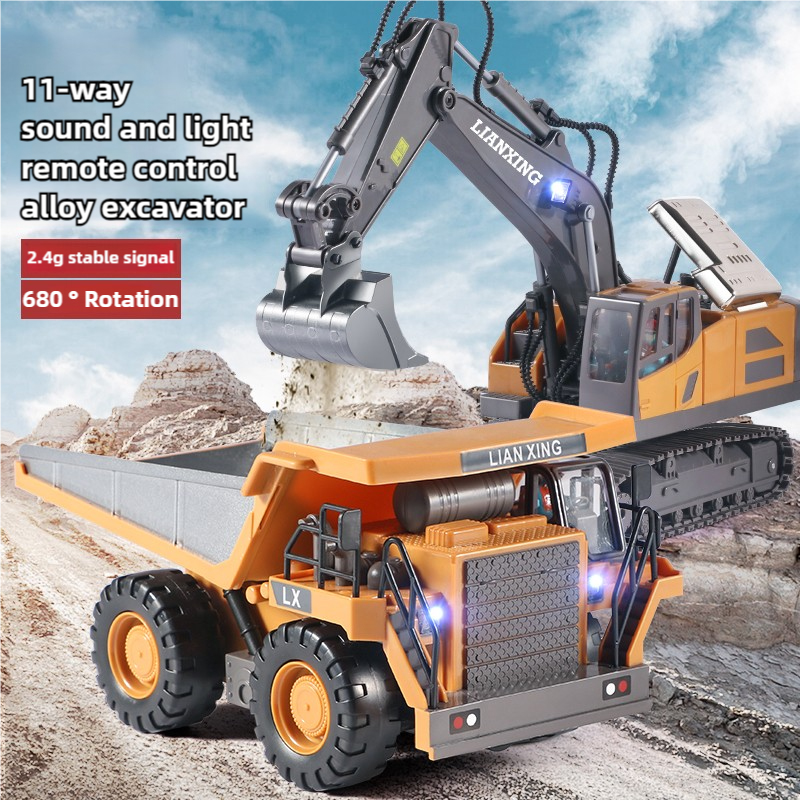 1: 20 Remote-Controlled Electric Construction Vehicle, 11 Channel Simulation Excavator, Dump Truck, Toy, Children's Birthday