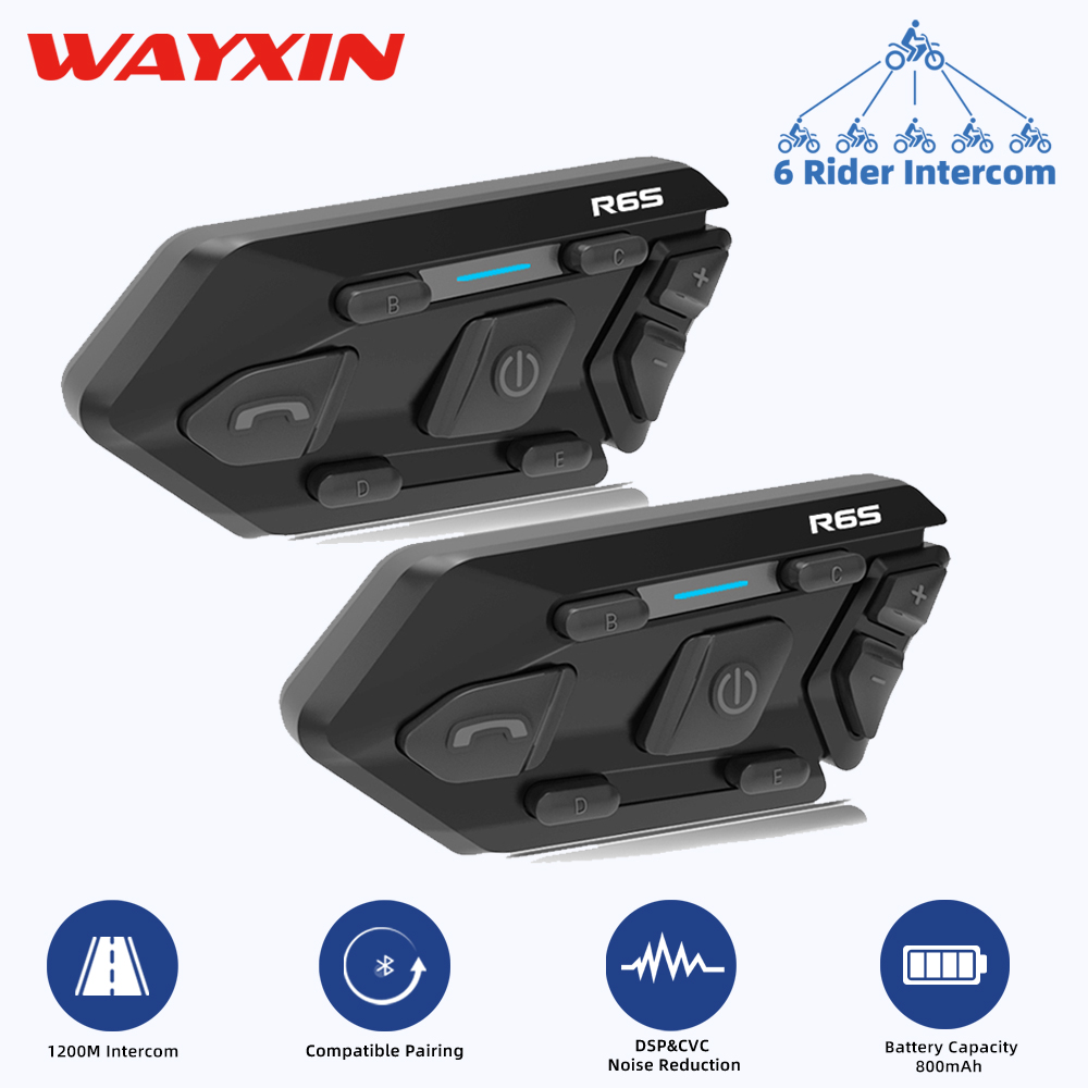 WAYXIN 6 ライダーヘルメットヘッドセットオートバイインターホン防水 Bluetooth 5.0 DSP ノイズリダクション通信 MP3 GPS 1200 メートル R6s