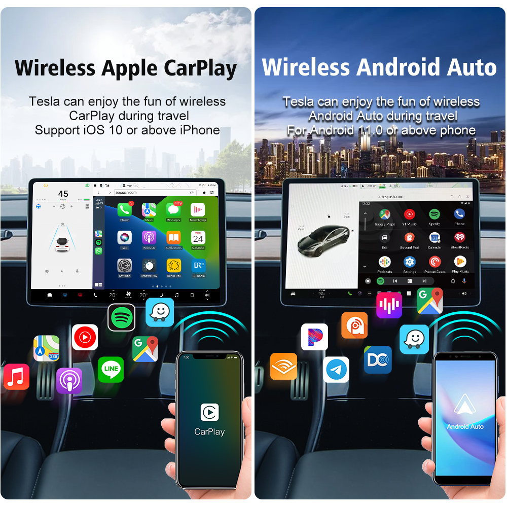 CarlinKit T2C CarPlay ワイヤレス Android 自動アダプター テスラモデル 3 モデル Y モデル X モデル S Spotify Google マップ Waze WiFi Ble 用